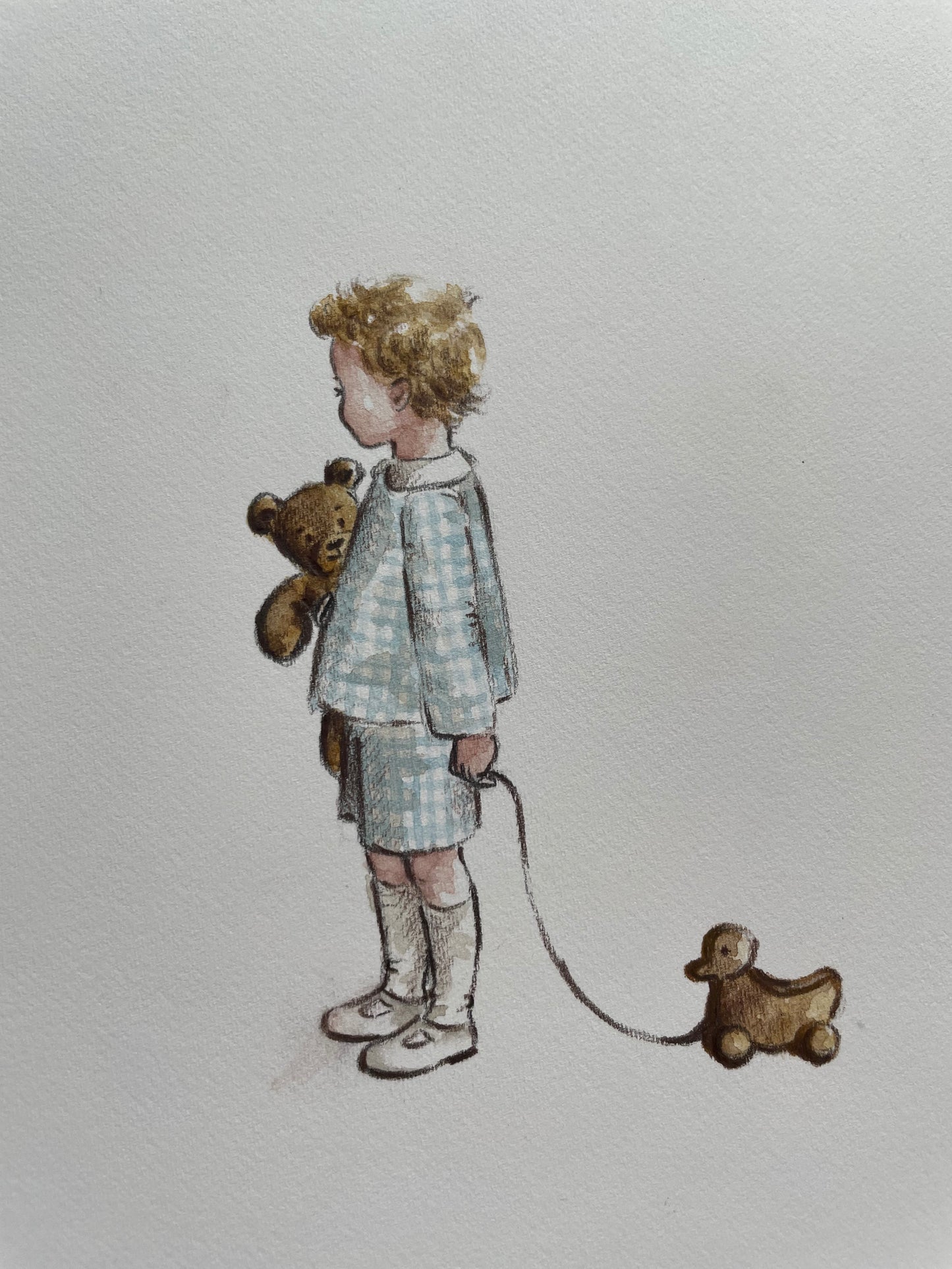 "Boy in Gingham" - A Classic Childhood Collection Art Print