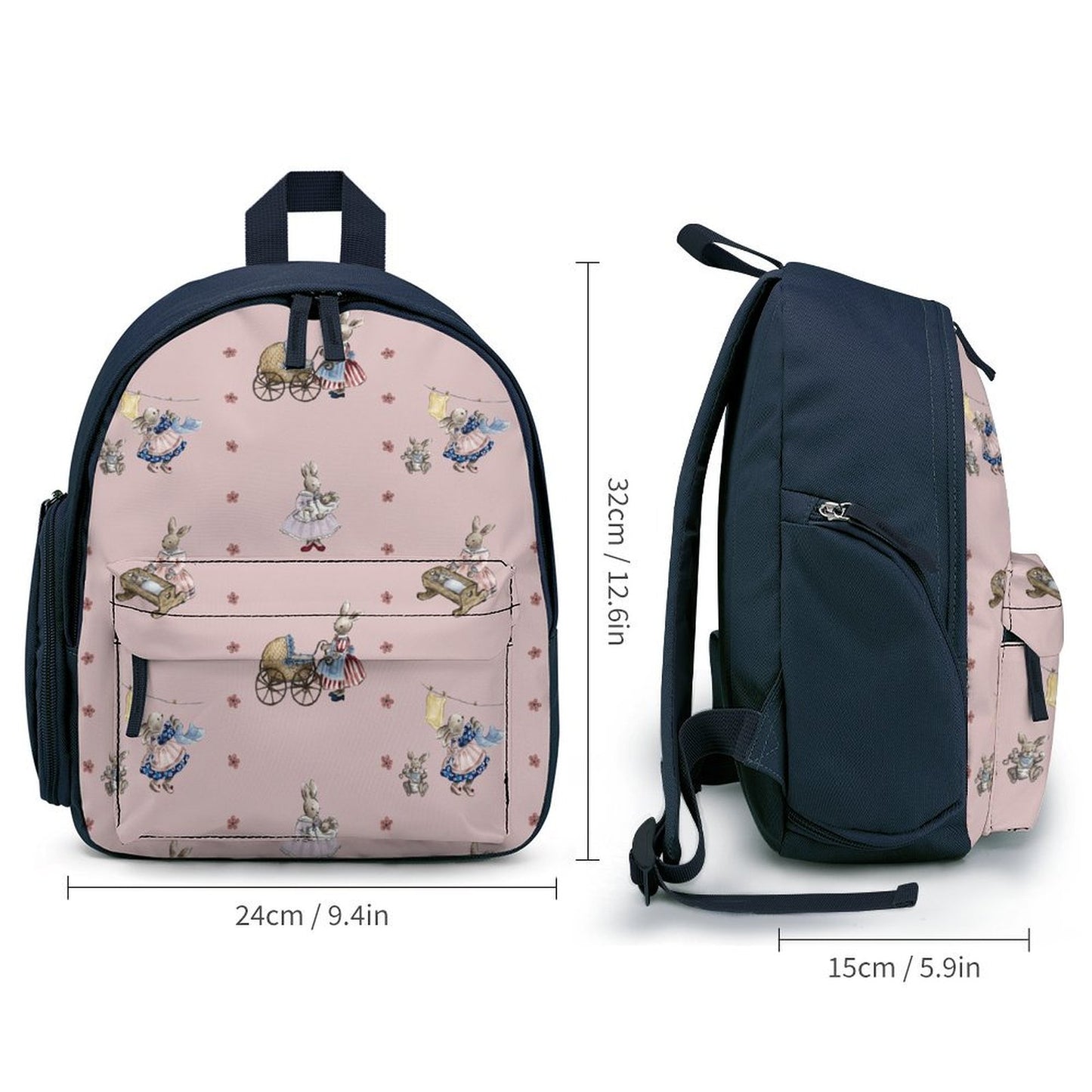 "Bunny Love" Toddler Backpack in Navy and Pink