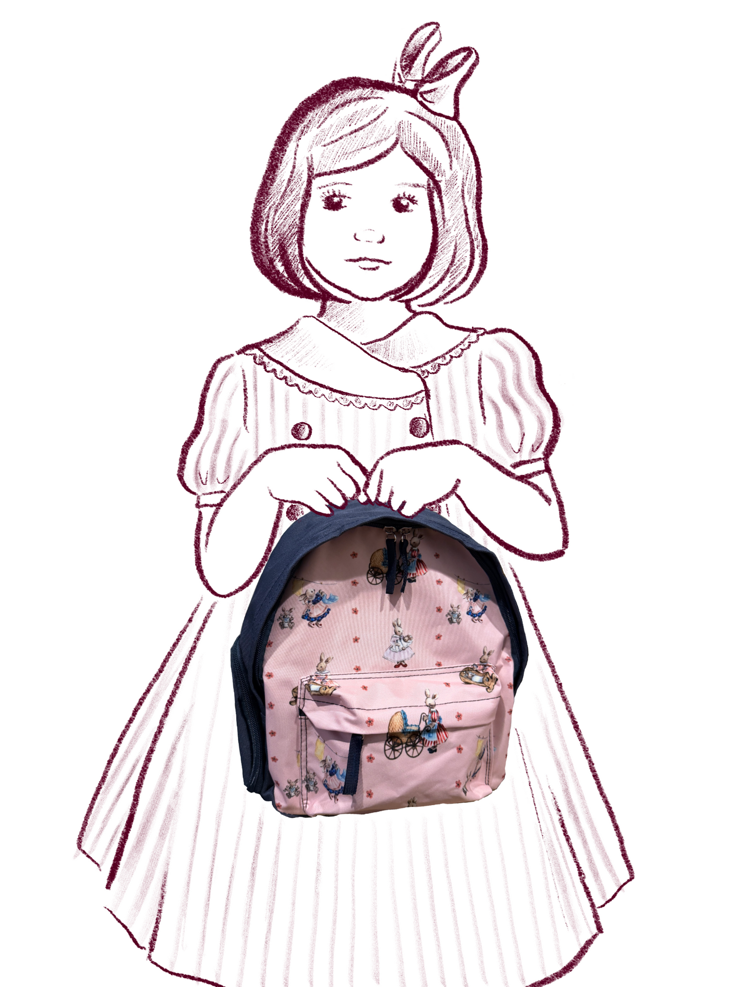 "Bunny Love" Toddler Backpack in Navy and Pink