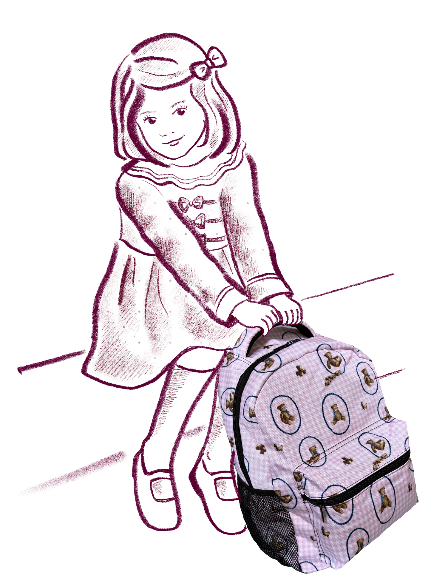 "Teddies and Toys" Children's Backpack in Pink Gingham