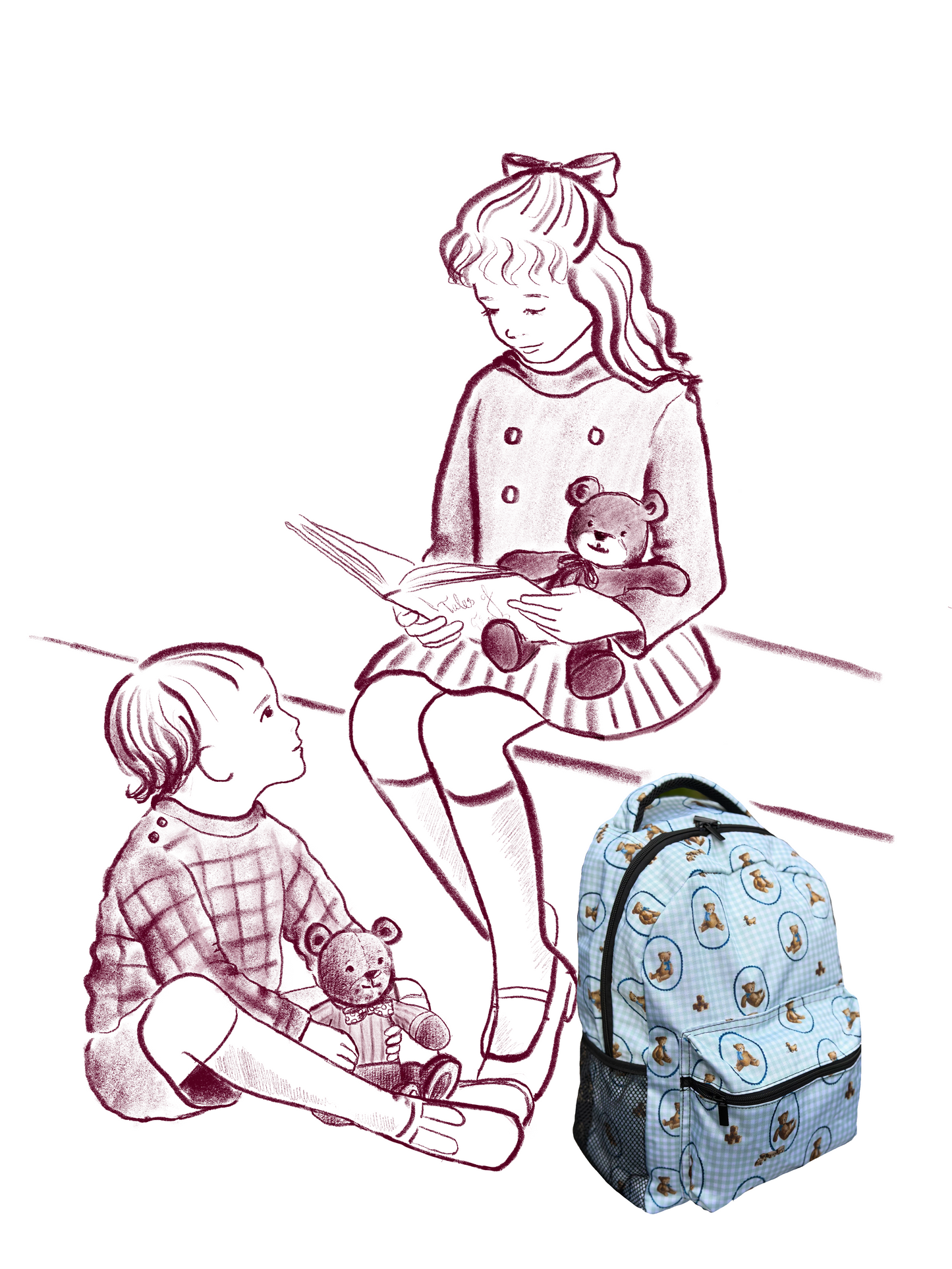 "Teddies and Toys" Children's Backpack in Green Gingham