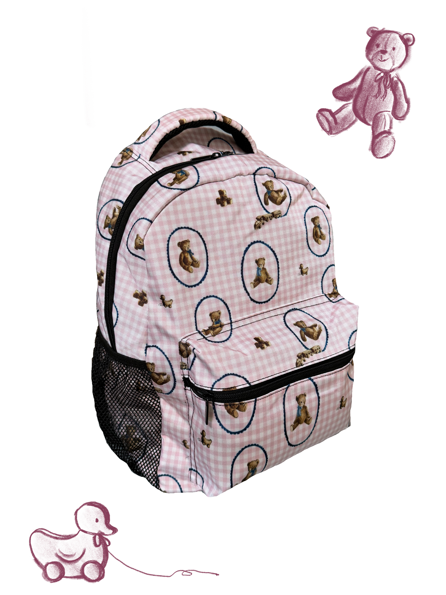"Teddies and Toys" Children's Backpack in Pink Gingham