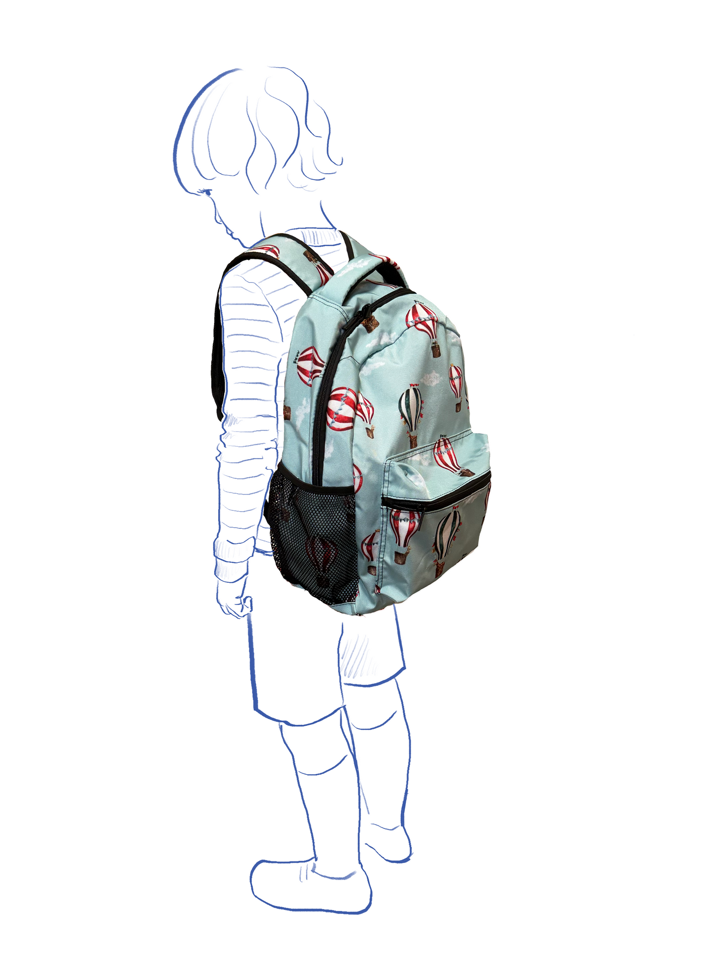 "Friends in Hot Air Balloons" Children's Backpack in Vintage Skies Color