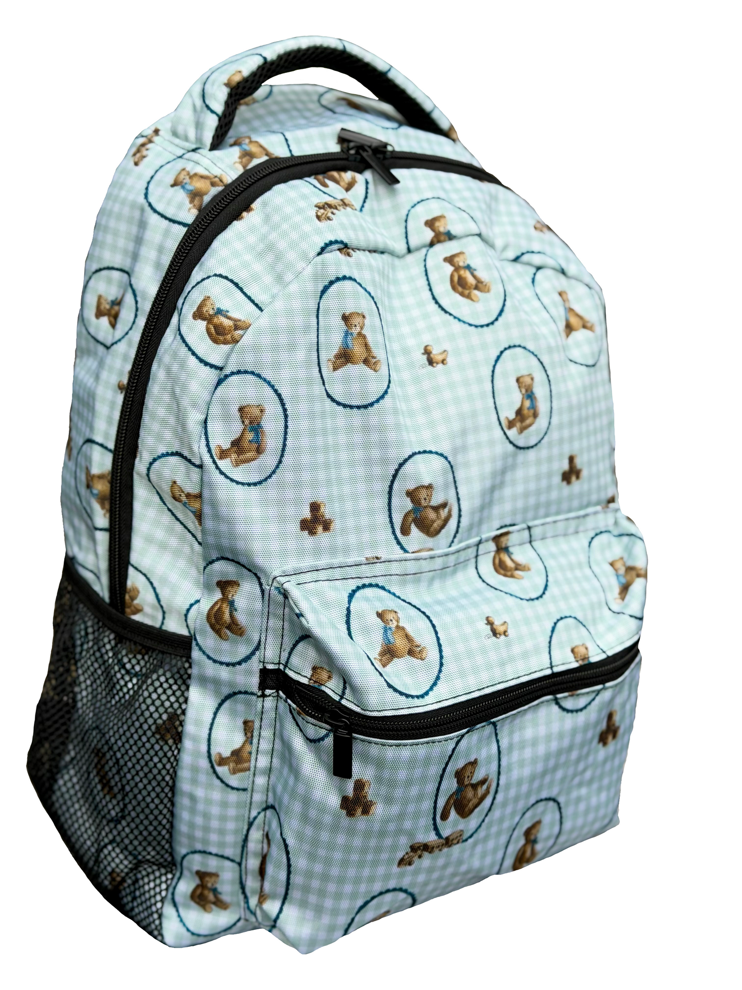 "Teddies and Toys" Children's Backpack in Green Gingham