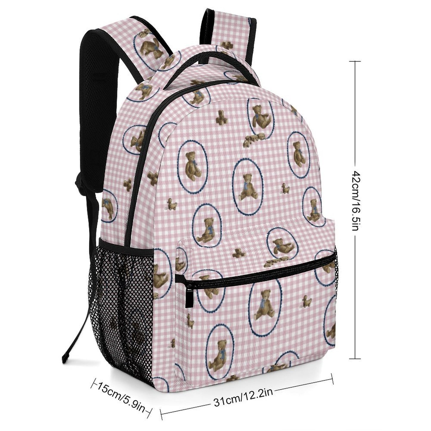 "Teddies and Toys" Children's Backpack in Pink Gingham